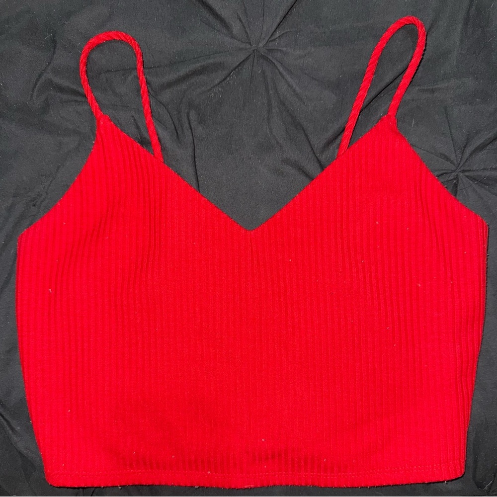Love J Red Ribbed Crop Top